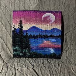 diamond painting of a mountain lake landscape