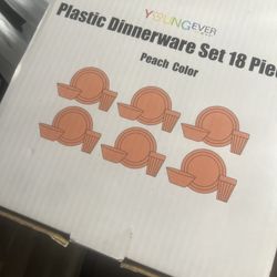 $2 Plastic Dinnerware Set Peach Color