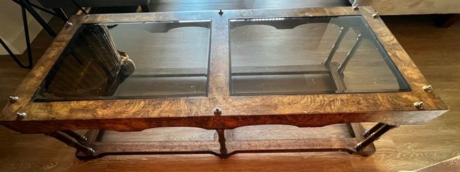 Burl Wood Coffee Table with Glass Top