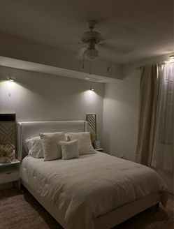 White Upholstered Bed Frame with Headboard
