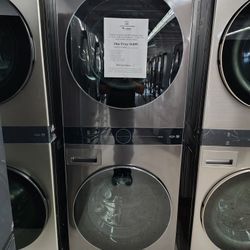 LG WashTower Stacked, SMART Laundry Center 4.5 Cu. Ft. Front Load Washer & 7.4 Cu. Ft. Gas Dryer in Black Steel W/ Steam
