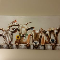 39x20in Curious Flock Of Goats Painting 