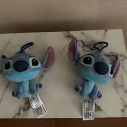 2 New Disney Parks Stitch Stuffed Plush Backpack Clip / Keychain