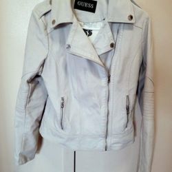 Women's GUESS Off White FAUX Leather JACKET  Used