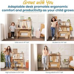 🖌️📚 ECR4Kids Adjustable Sit or Stand Desk for Kids - Natural Wood Finish 🖌️📚