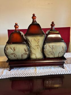 Decorative Canister Set with Tray – Set of 3