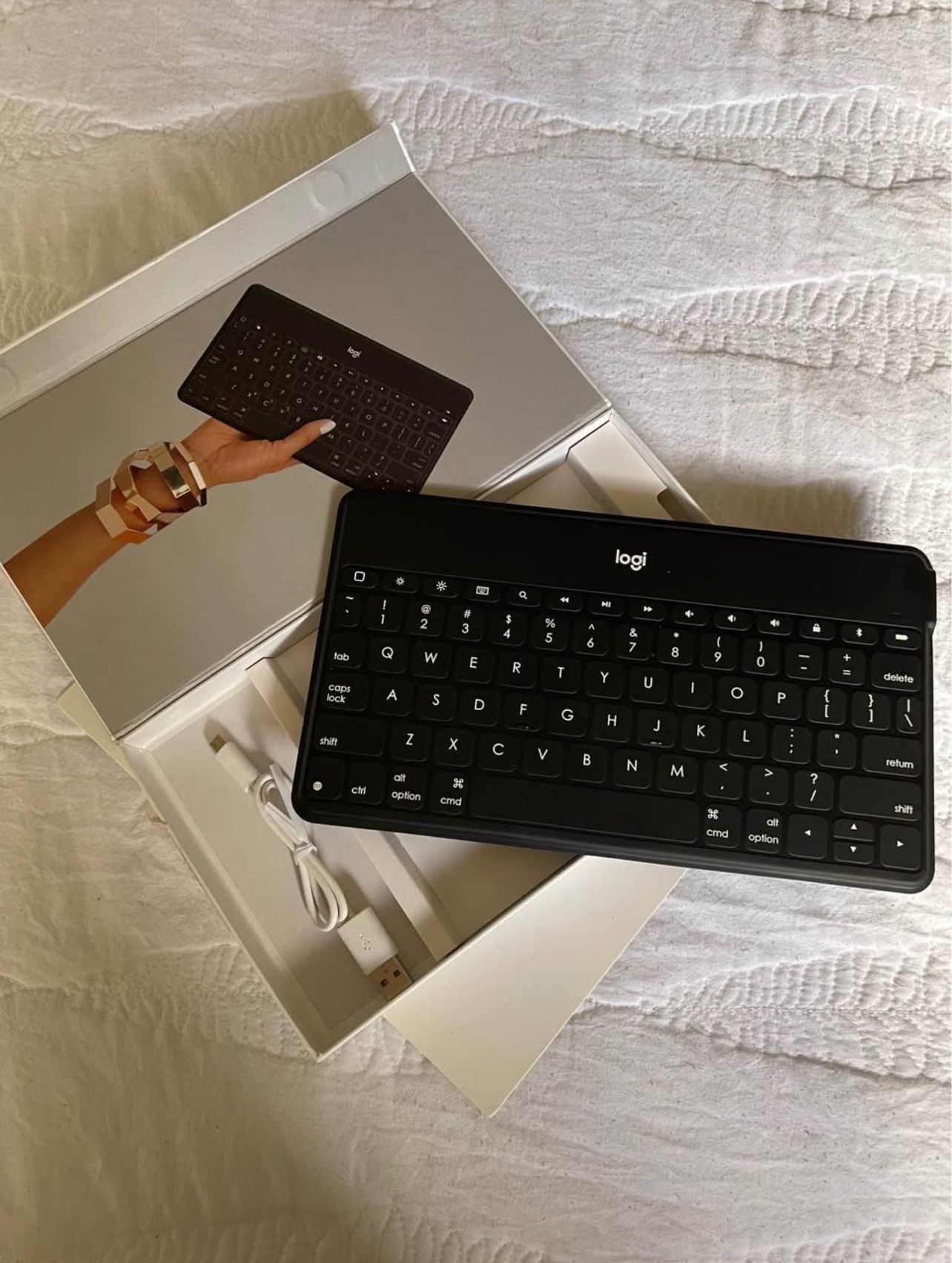 Keys-to-Go Super-Slim and Super-Light Bluetooth Keyboard for iPhone, iPad, and Apple TV - Stone
