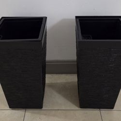 PAIR of 23" Black Square Textured Mobile Planters (2 for $60) @ Lasting Creations