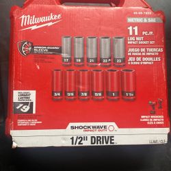 Milwaukee  1/2”  Metric &SAE 11 Pc./p Lug Nut Impact Socket Set 