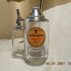 Exquisite Guinness Stein/Mug. Irish Guinness Extra Stout Glass stein with Mullingar Pewter.