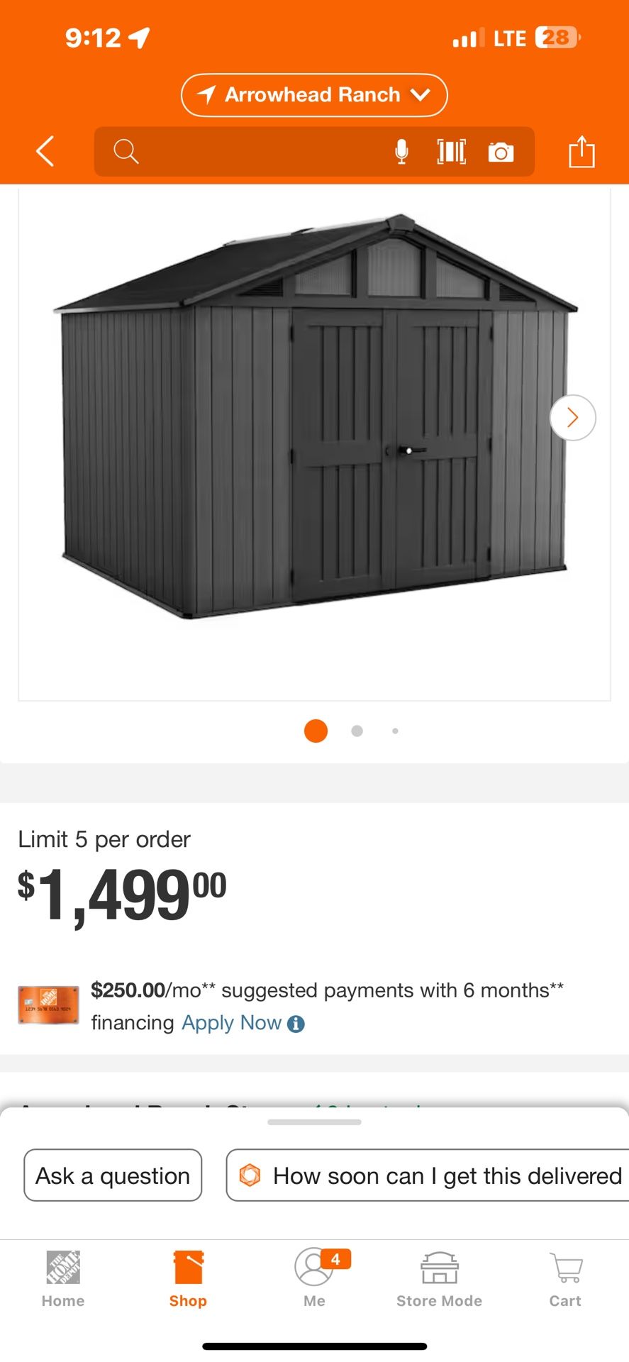 Stronghold 2.0 10 ft. W x 8 ft. D Durable Resin Plastic Storage Shed with Flooring Grey 74 sq. ft.