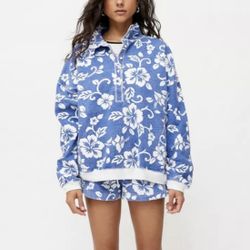 Discontinued Urban Outfitters Hawaiian Blue Floral Jacket And Shorts Set