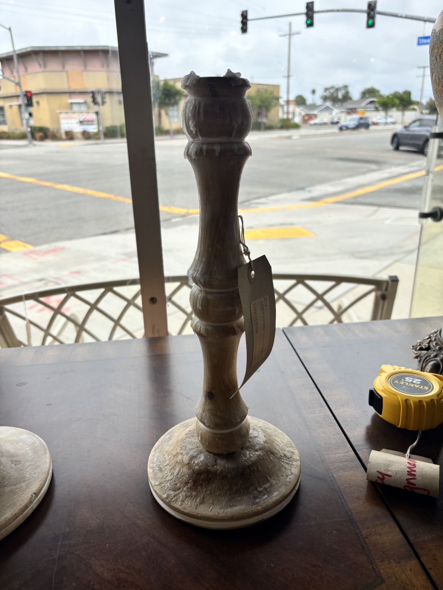 Whitewashed Wood Candle Holder - As Is - SKU: 4REN8Y