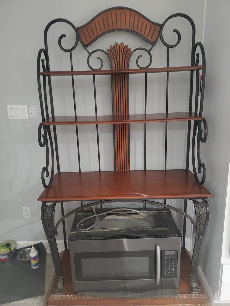 Solid Wood And Metal Bakers Rack 