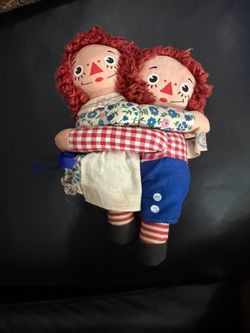 Vintage Knickerbocker Raggedy Ann & Andy Plush Hugging Dolls 7"