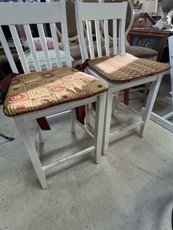 White Wood Counter Height Bar Stools Set of 2