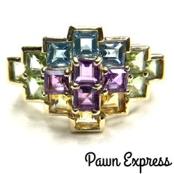 10K Gold Multi-Colored Princess-Cut Ring 