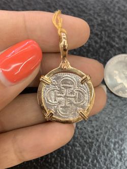 Atocha silver coin pendant in 14Kt gold bezel
