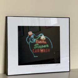 Rancho Super Car Wash Elephant Neon Sign Framed Photo Art Print