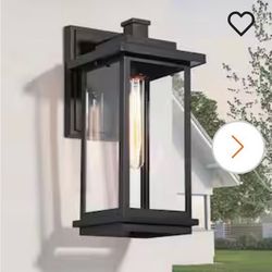 Modern 14.8 in. Large 1-Light Black Outdoor Wall Lantern Sconce with Clear Glass Shade for Garage Fr