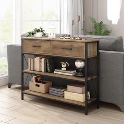 Console Table with Drawers, 11.8'' Narrow Entryway Table with Storage Shelves, Sofa Table for Living Room, Rustic Brown, New in Box