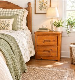 Vintage Rustic Ponderosa Pine Bunkhouse Bedside Table With Two Drawers