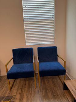 Set of 2 Navy Blue Velvet Accent Chairs – Gold Metal Frame