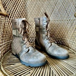 Sorel Major Carly Ankle Boot Side Zip Lace Up Women 7.5M Nutmeg/Flax NL2157-260