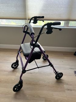 Purple Adult Walker with Seat & Storage Basket