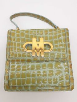 Moschino Green Blue Embossed Patent Leather Handbag Do0425crmia