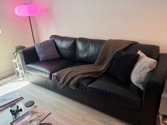 Premium Ikea Large Black Leather Couch - Excellent Condition
