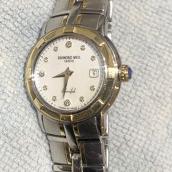 Womans 18k Gold & SS Swiss Made Diamond Dial Watch