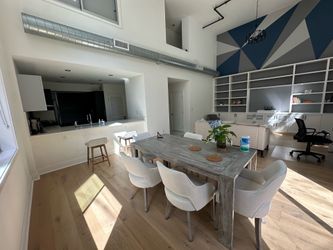 Modern RH Style 7-Piece Dining Set – Solid Wood Table + 6 Upholstered Chairs