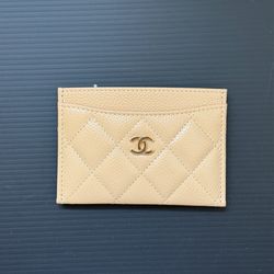 BNWT Chanel Classic Quilted Card Holder Caviar Beige Gold Hardware Wallet 100% AUTHENTIC