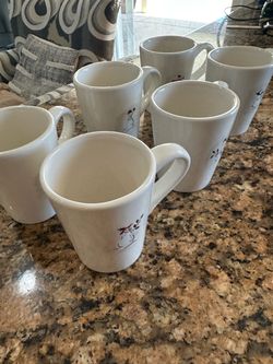 Set of 6 White Ceramic Snowman Mugs