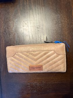 Wrangler Tan Chevron Zip-Around Wallet w/ Credit Card Slots, Logo