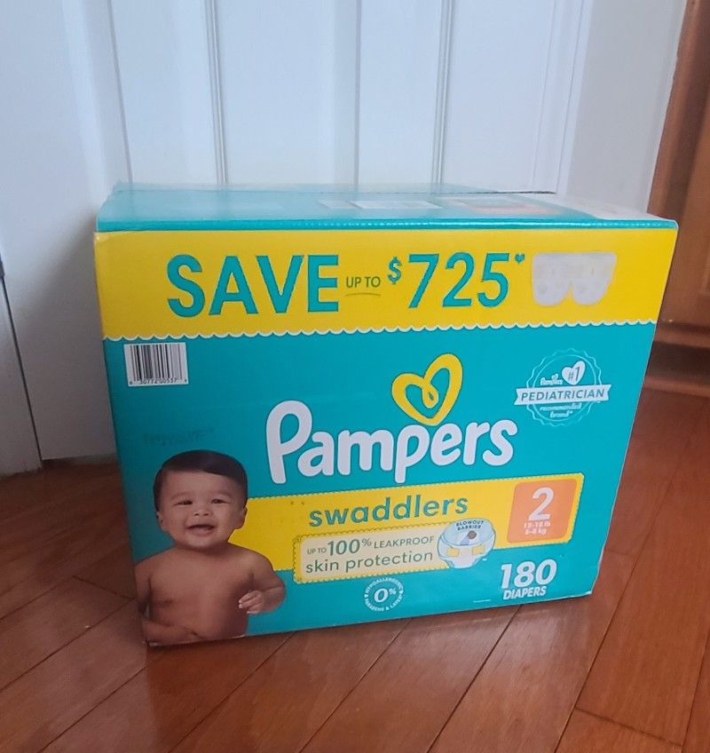 Pampers Swaddlers Diapers, Size 2, 180 Count
