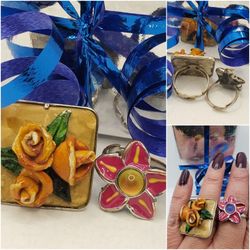 Vintage, Set Rings, Adjustable, Beautiful antique style, Roses and flower Ring #887
