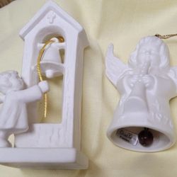 Vintage Goebel Berta Hummel Bisque Christmas Ornaments – Angel & Bell Ringer – Germany