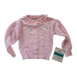 Vintage Quiltex pink Acrylic sweater Toddler SZ 3 Flowers Dove Embroidered NOS