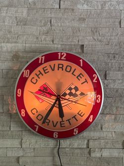 Chevrolet Corvette Lighted Double Bubble Glass Clock Y2K American Retro LLC Rare