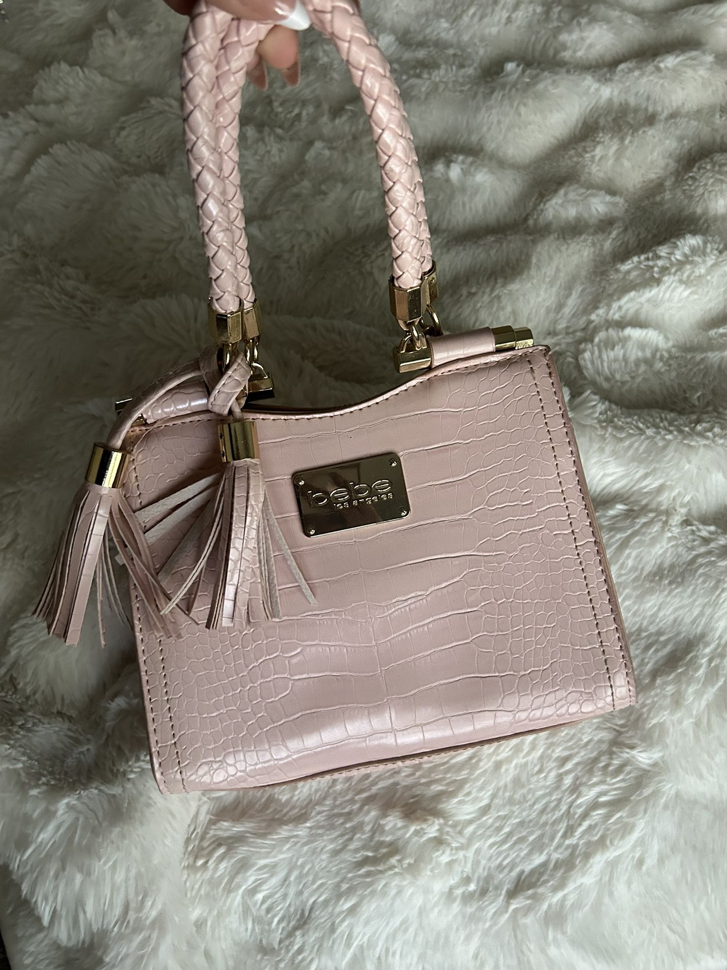 Bebe Pink Natalie Mini Croco Crossbody bag