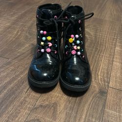Girls Beaded Lace Up Booties - Black