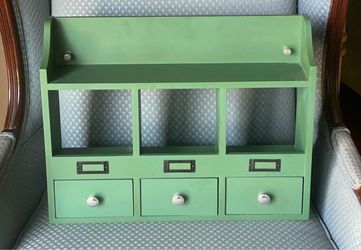Green Wood Wall Organizer with Drawers