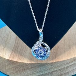 New Natural Tanzanite & White Sapphire Halo Style Pendant Necklace 925 Italy KA1772 SUN 18” Long 4.12 Grams