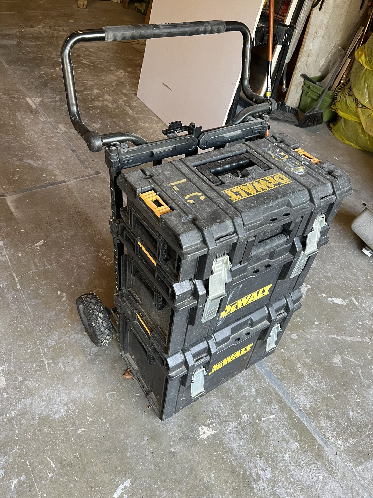 PENDING DeWalt Tough System three tool boxes with locking cart
