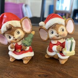 Vintage Homco Christmas Santa Mice Ceramic Figurines