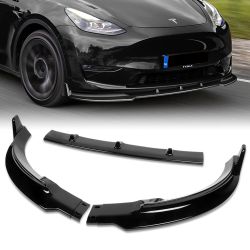 For 2020-2024 Tesla Model Y STP-Style Painted Black Front Bumper Spoiler Lip 3pc -(2-PU-547-PBK