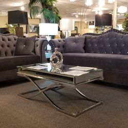 Brand New Dark Grey Velvet Modern Sofa + Loveseat 2PCs Set