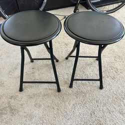2 Black Round Metal Folding Stools